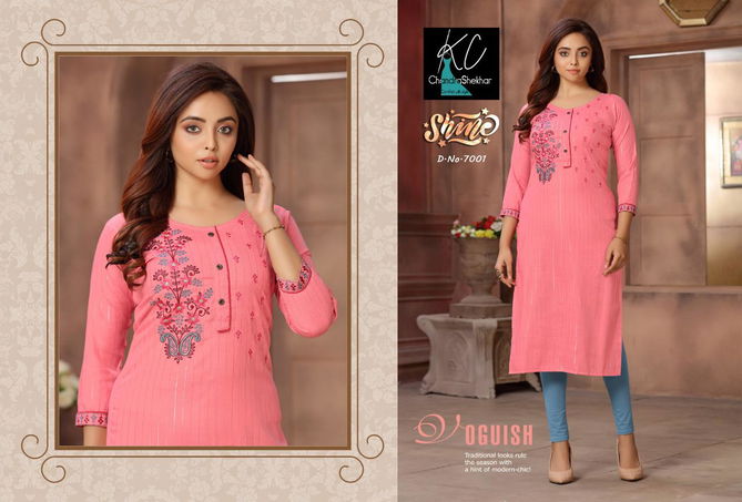 Kc Shine 7 Ethnic Wear Rayon Embroidery Designer Kurti Collection